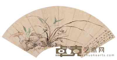 金心兰 竹兰扇图 镜心 